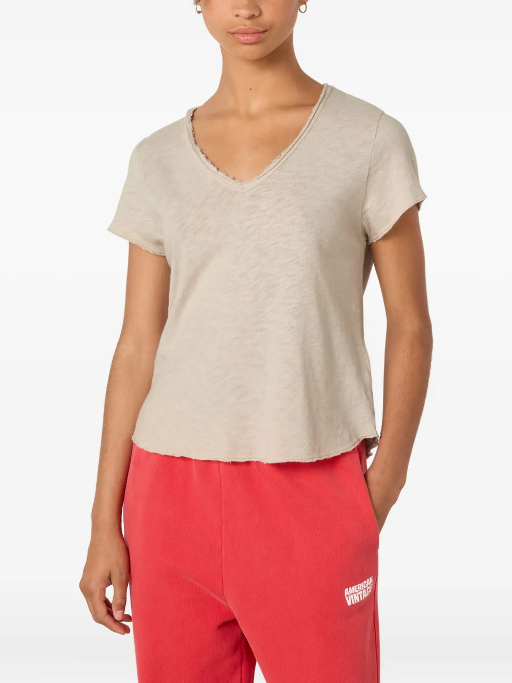 American Vintage Sonoma Brushed V-neck T-shirt In Neutral