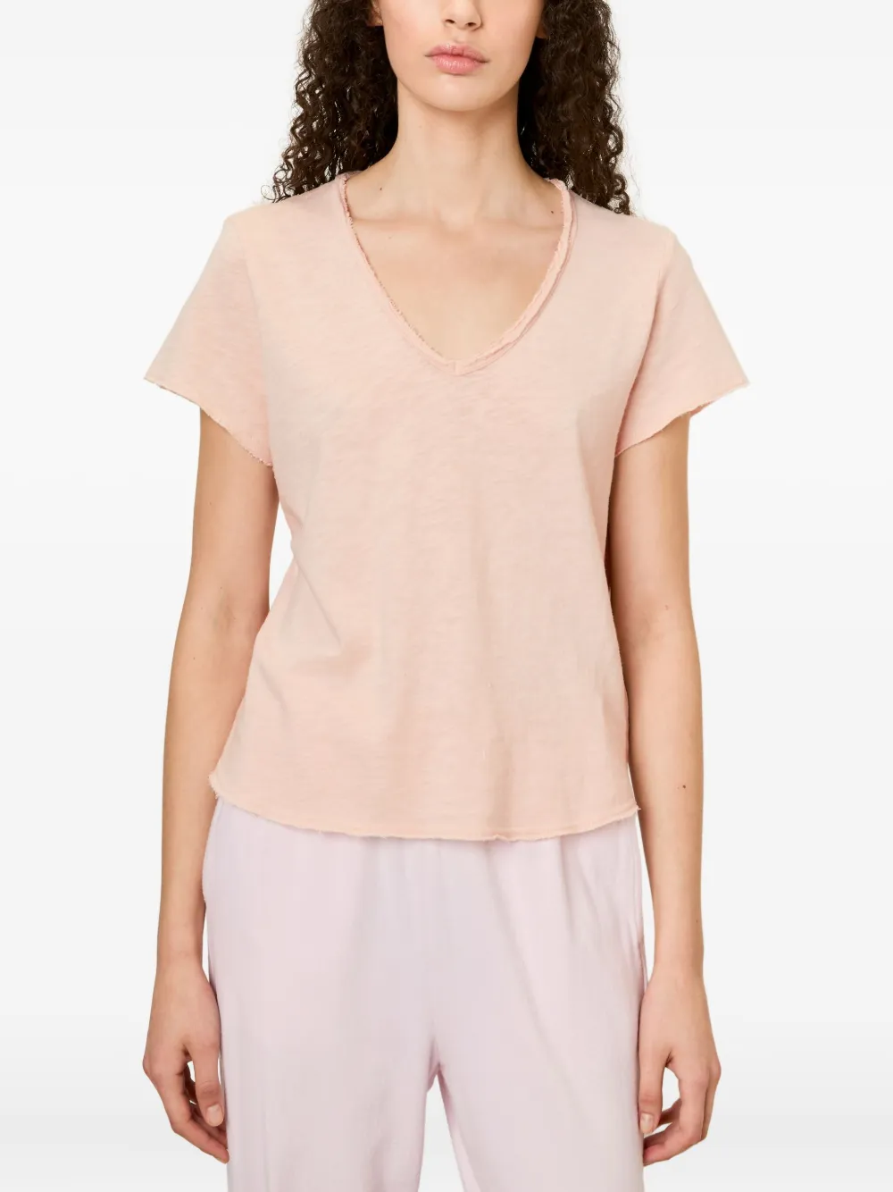American Vintage Sonoma geborsteld T-shirt met V-hals Roze