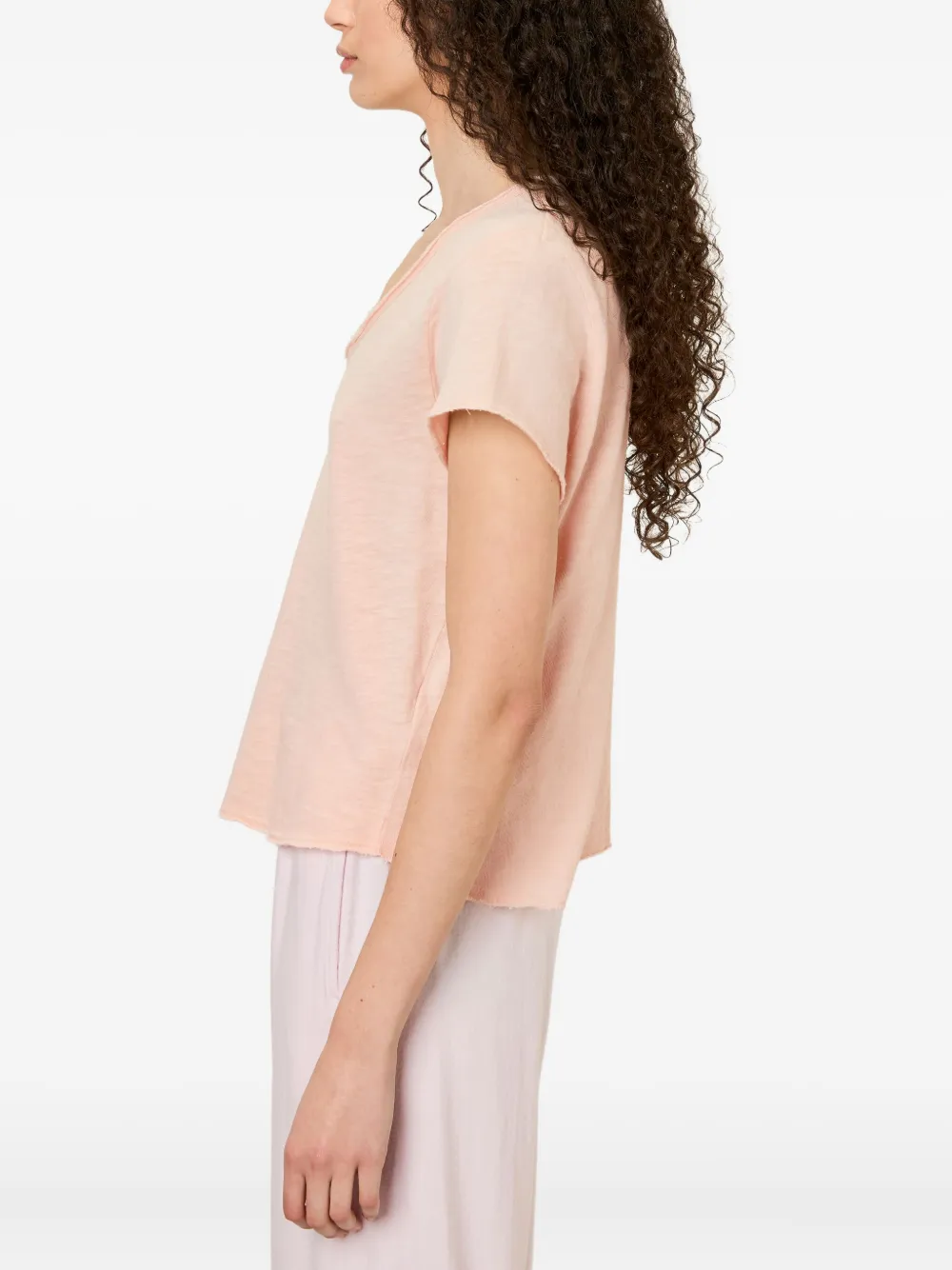 American Vintage Sonoma geborsteld T-shirt met V-hals Roze