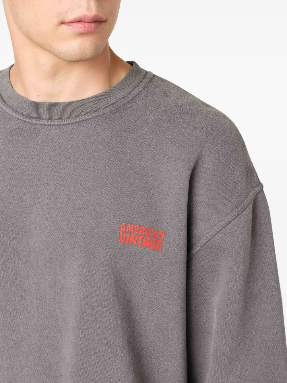 American Vintage Sweater met logo en ronde hals Grijs