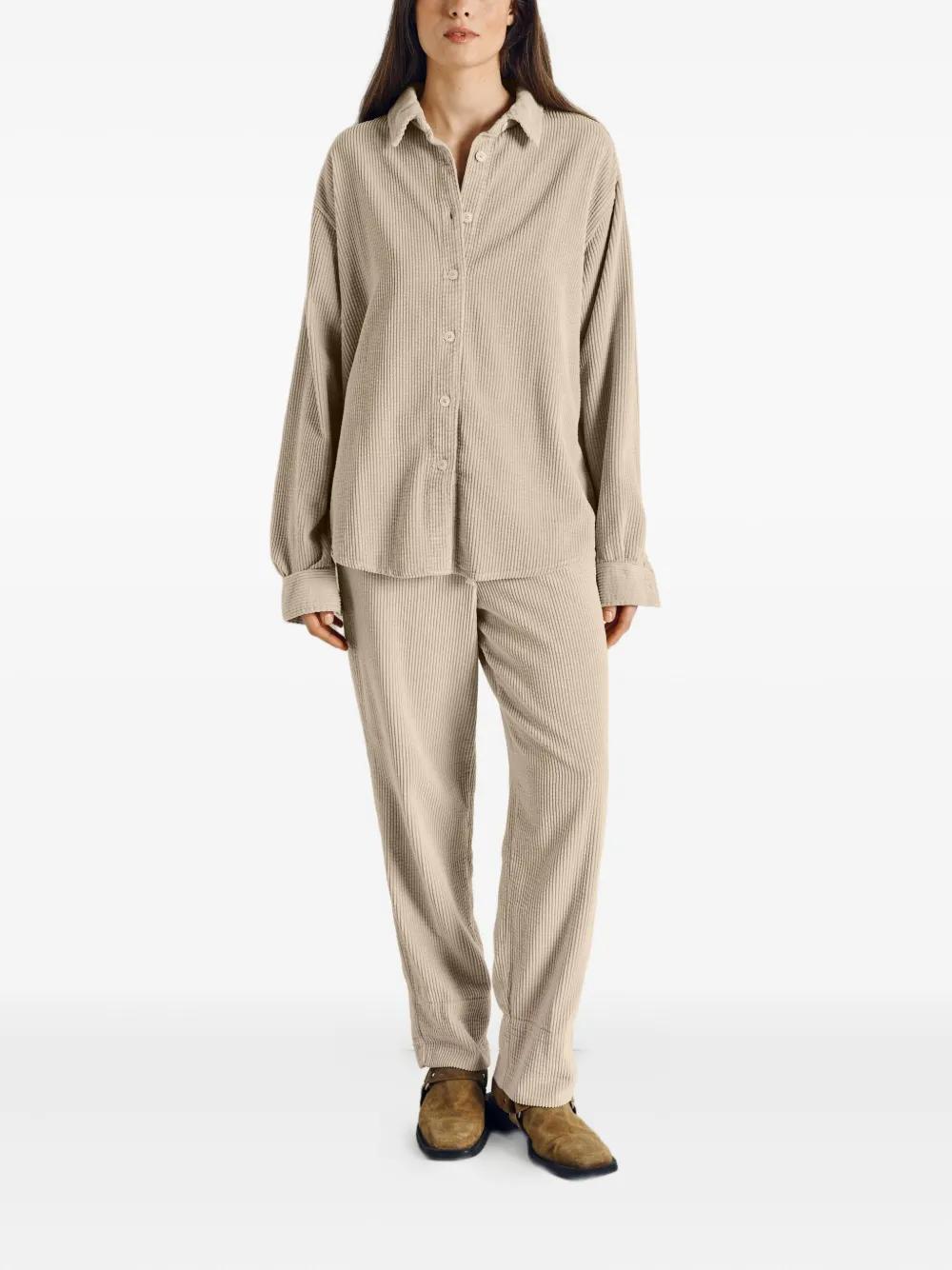 American Vintage Padow ribfluwelen broek met elastische taille - Beige