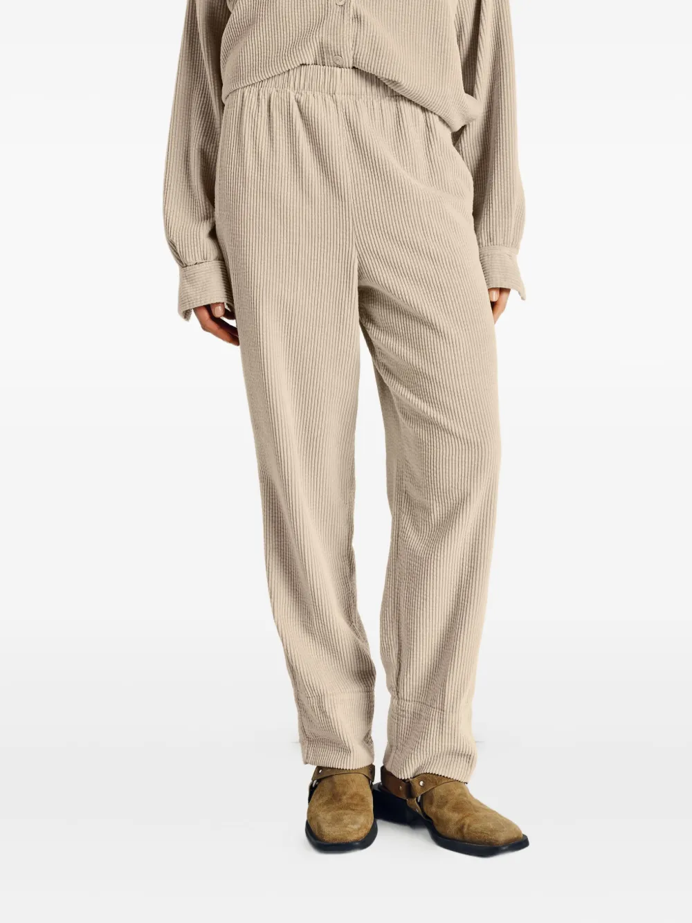 American Vintage Padow ribfluwelen broek met elastische taille Beige
