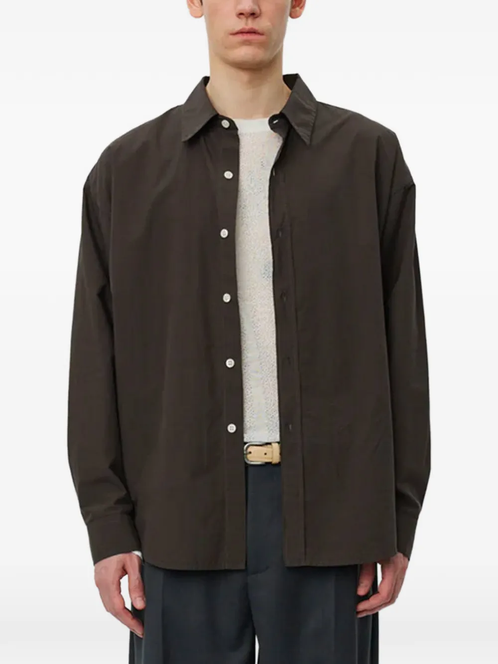 mfpen oversized micro structure shirt - Brown