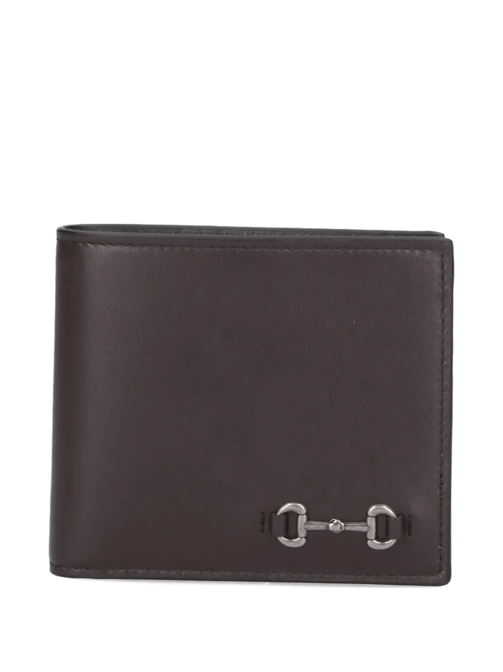 Gucci Men Brown Bi-fold Wallet With Horsebit On The Front And Embossed Logo On The Inside In Leather In Brown