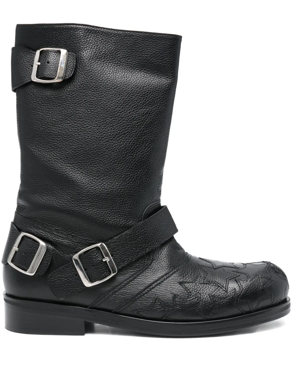 Stefan Cooke Star grainy leather biker boots | Black | Image 1