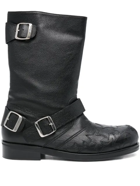 Stefan Cooke Star grainy leather biker boots