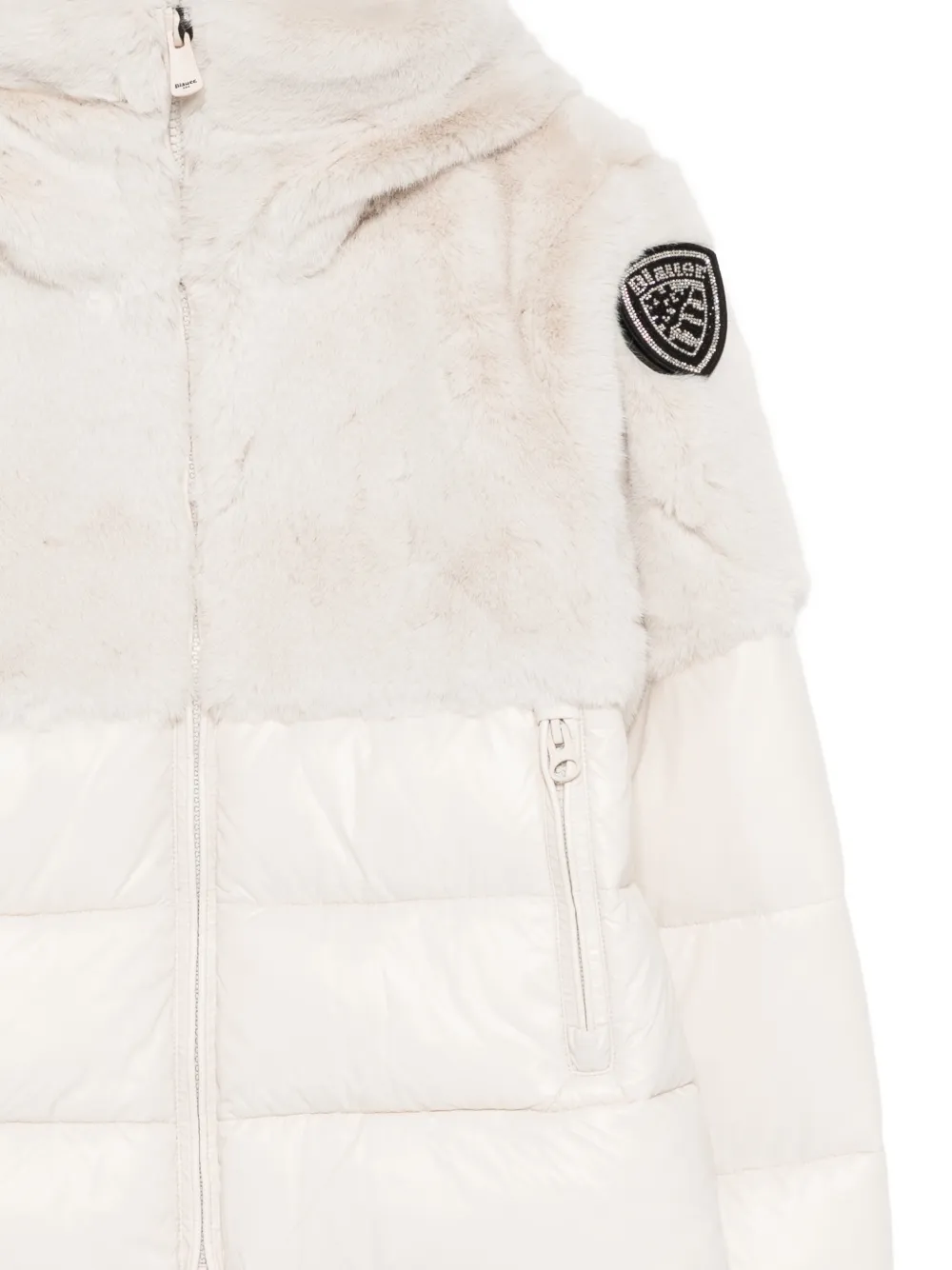 Blauer Jack met vlakken van imitatiebont Beige