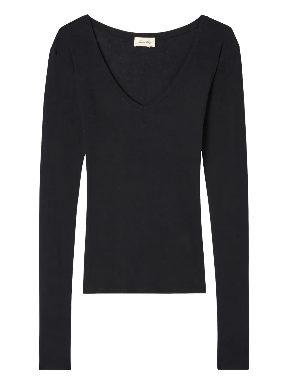 American Vintage Top Massachusetts a maniche lunghe con scollo a V - Nero