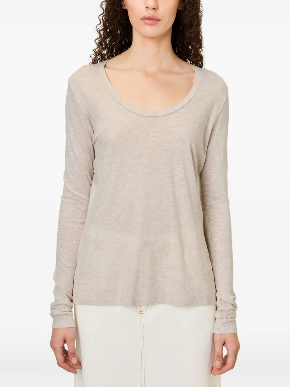 American Vintage Jacksonville Long-sleeved Scoop-neck T-shirt In Neutral