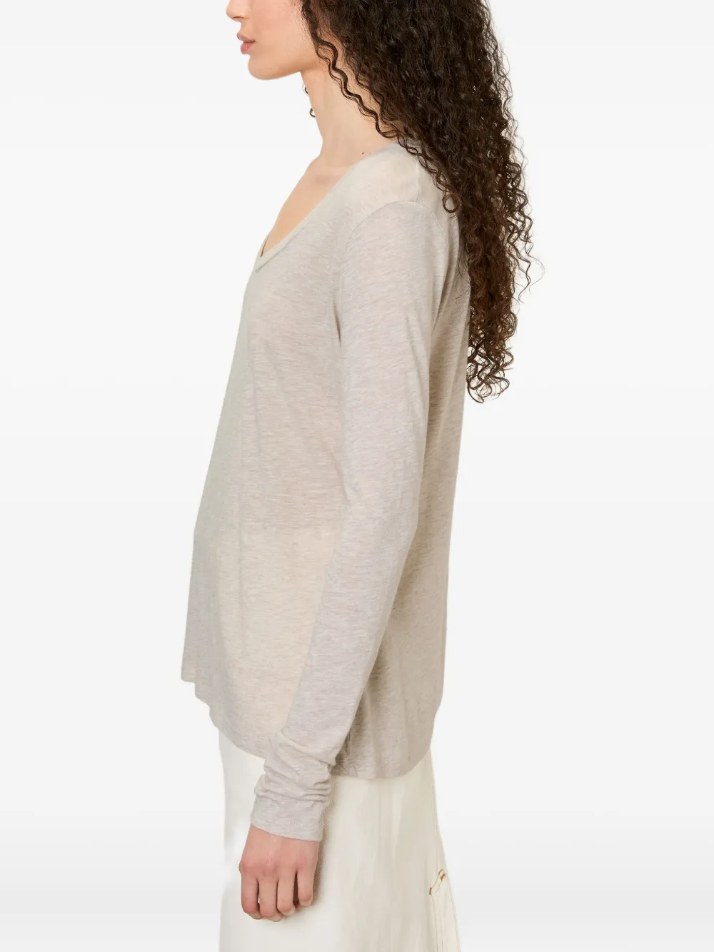 American Vintage Jacksonville Long-sleeved Scoop-neck T-shirt In Neutral