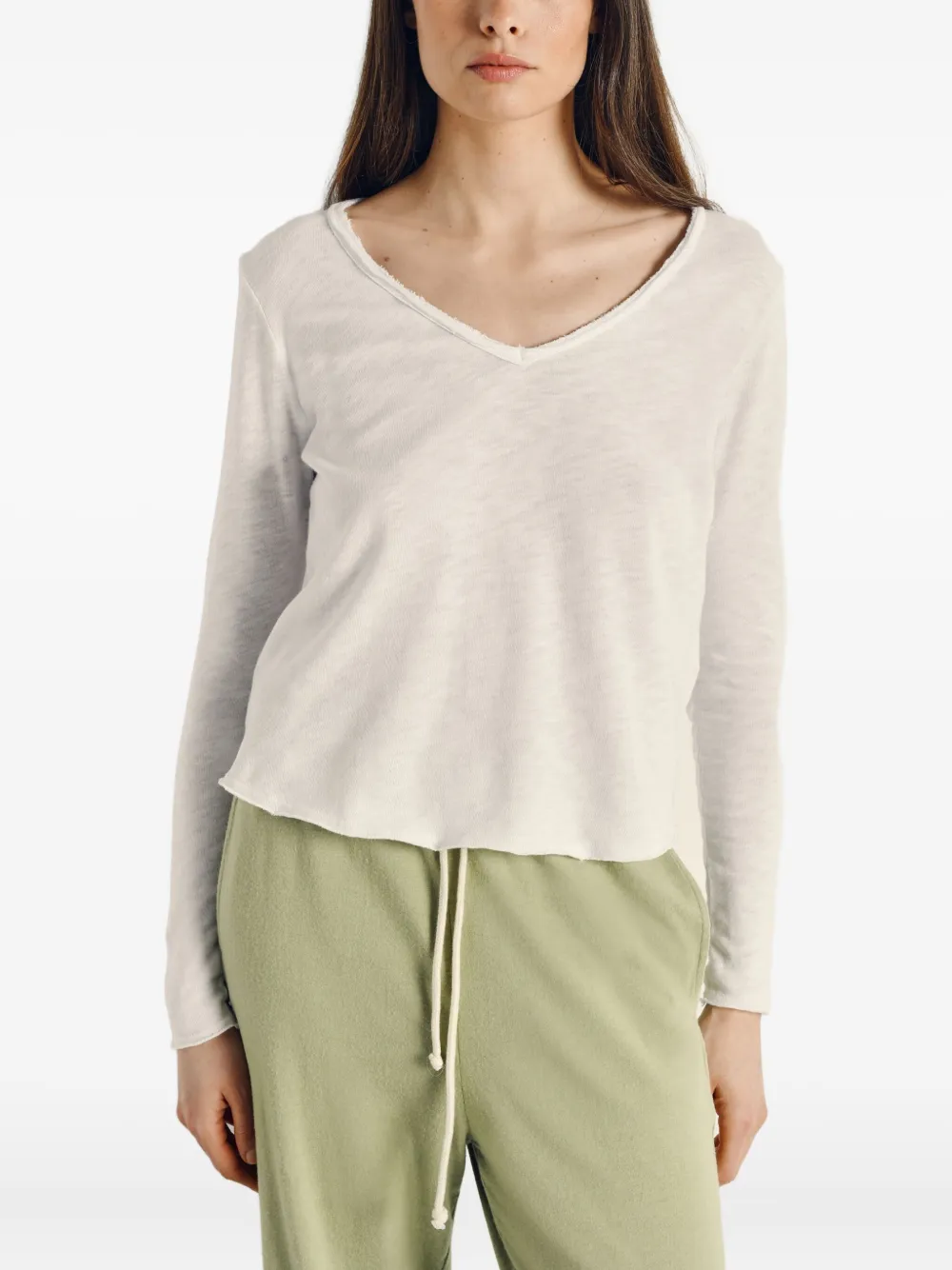 American Vintage Sonoma Long-sleeve V-neck T-shirt In White