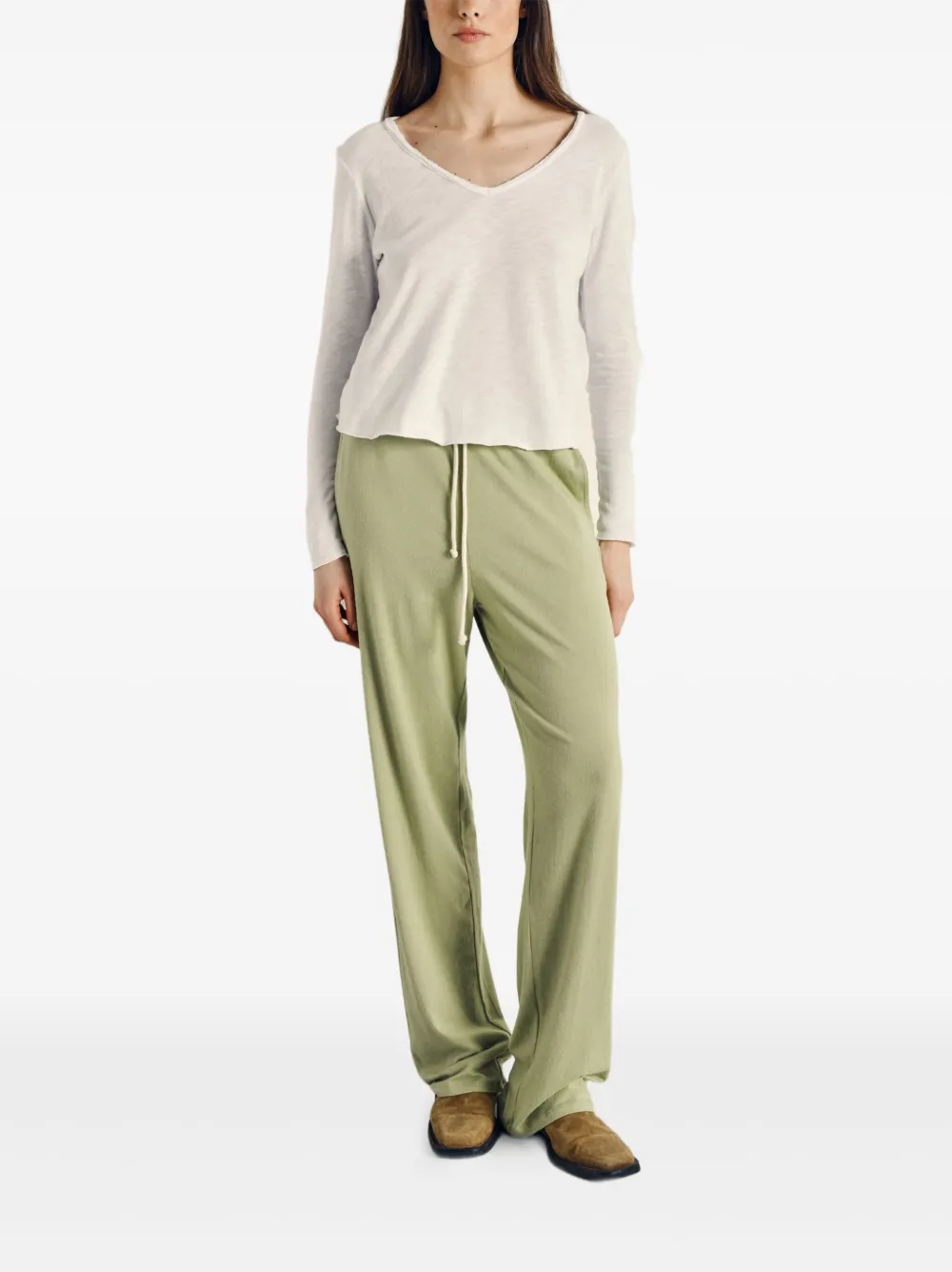 American Vintage Sonoma Long-sleeve V-neck T-shirt In White