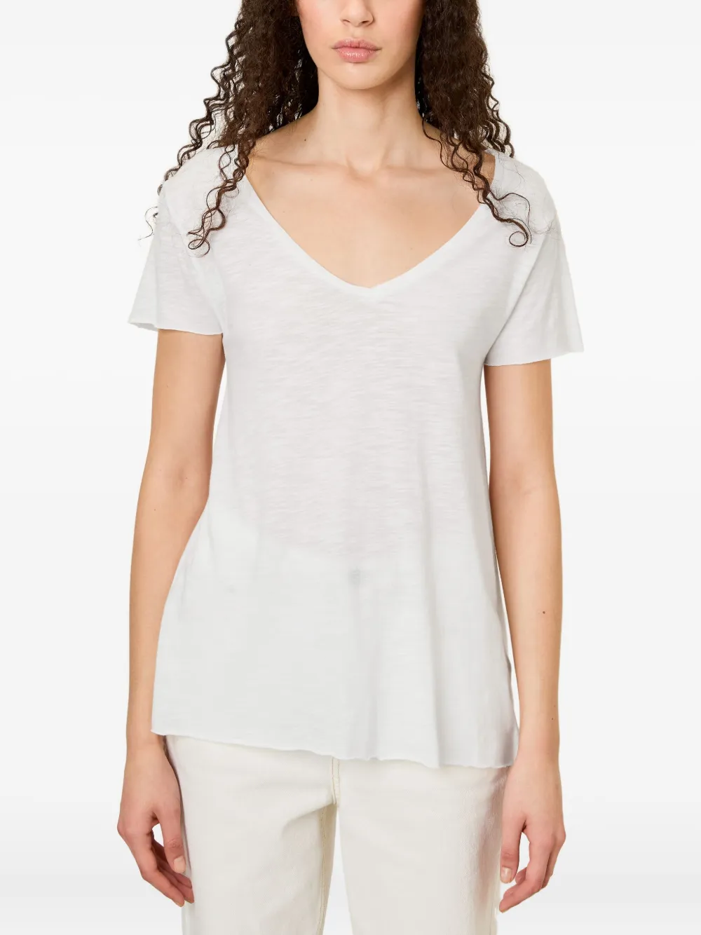 American Vintage T-shirt met V-hals en korte mouwen Wit