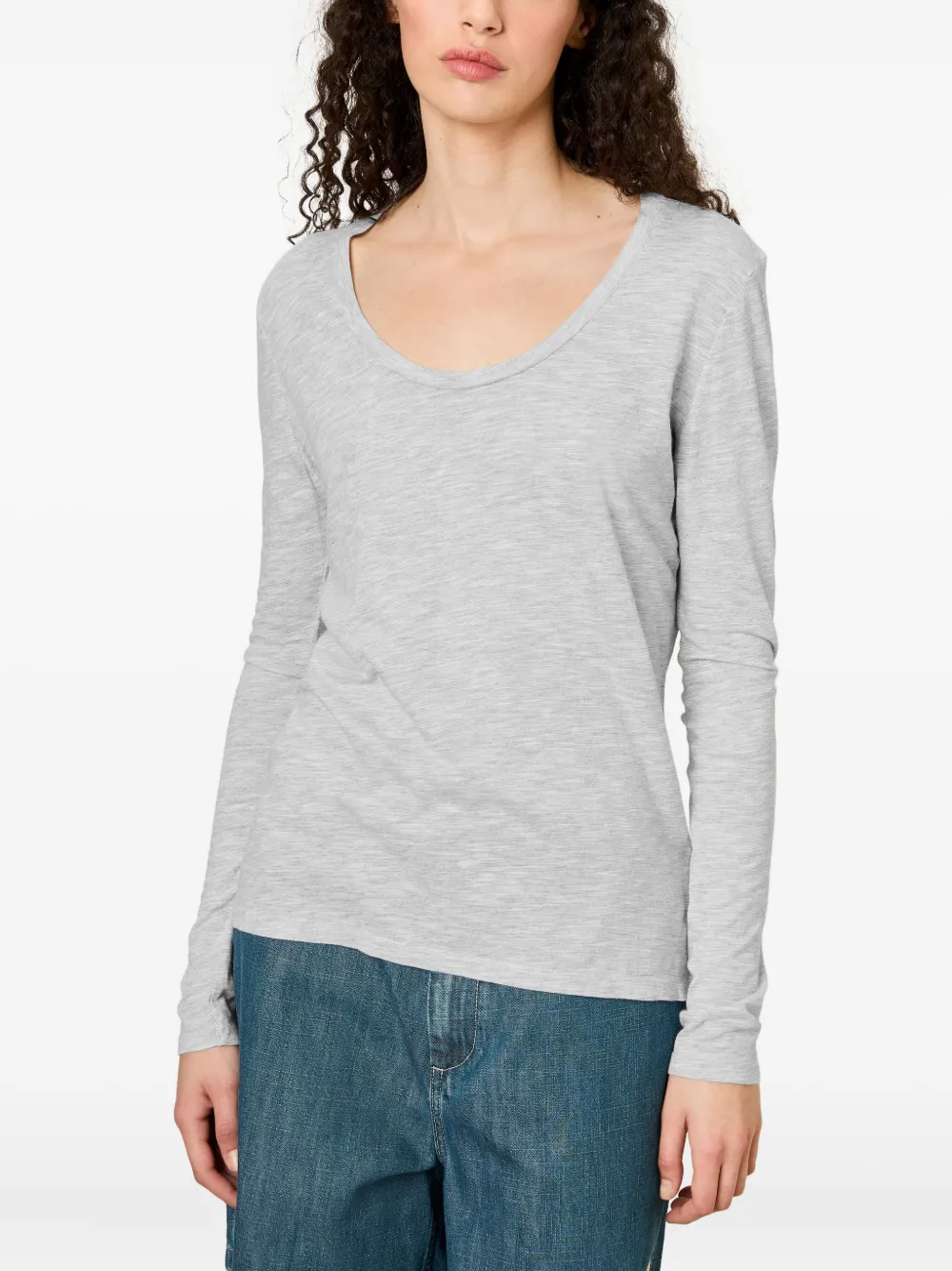 American Vintage Jacksonville Long-sleeve Scoop-neck Top In Gray