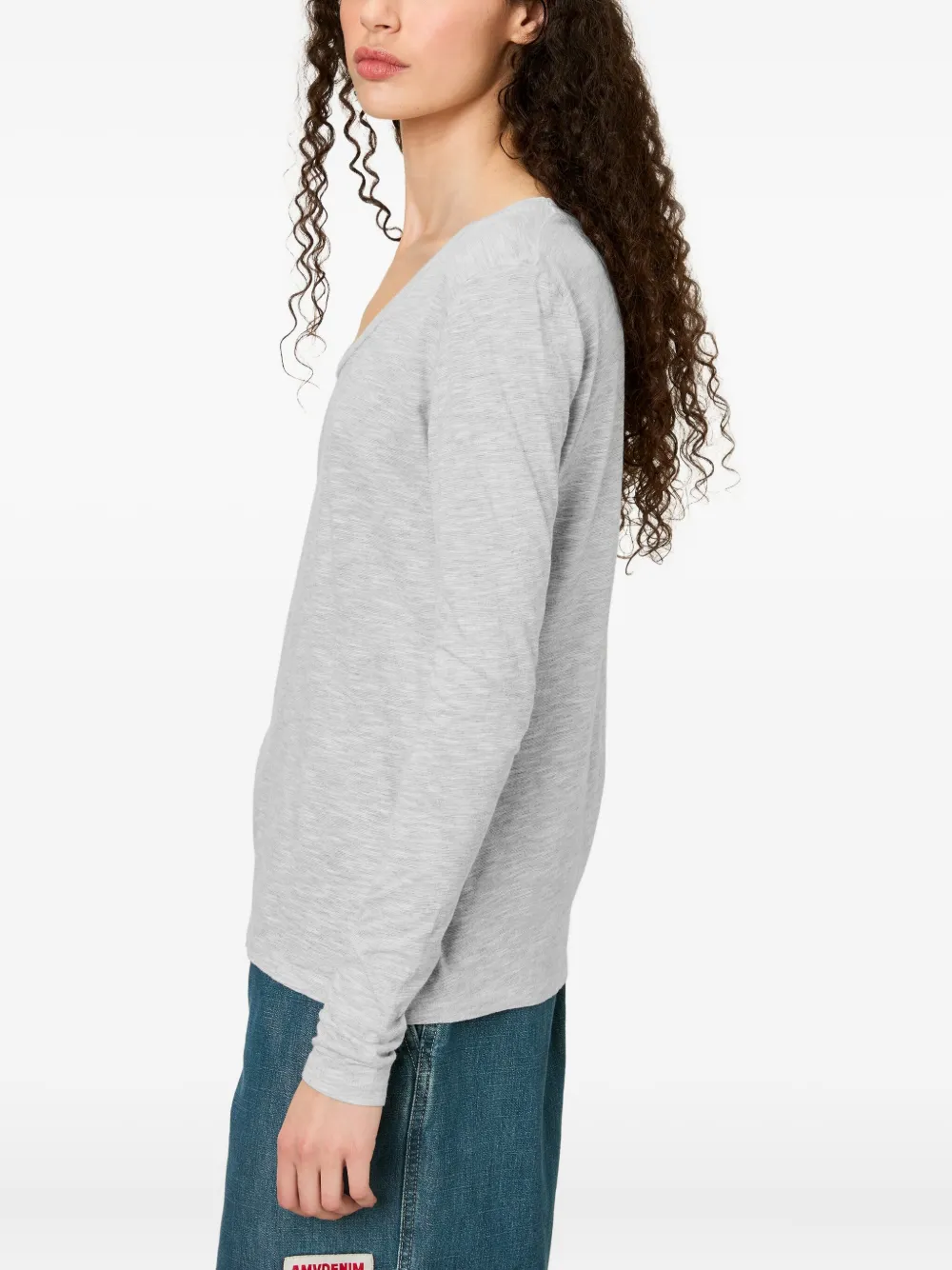 American Vintage Jacksonville Long-sleeve Scoop-neck Top In Gray