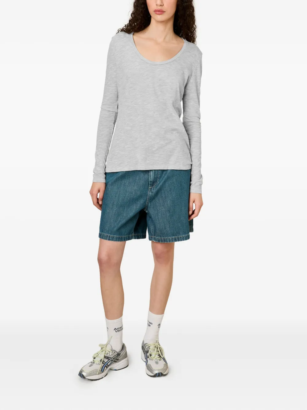 American Vintage Jacksonville Long-sleeve Scoop-neck Top In Gray