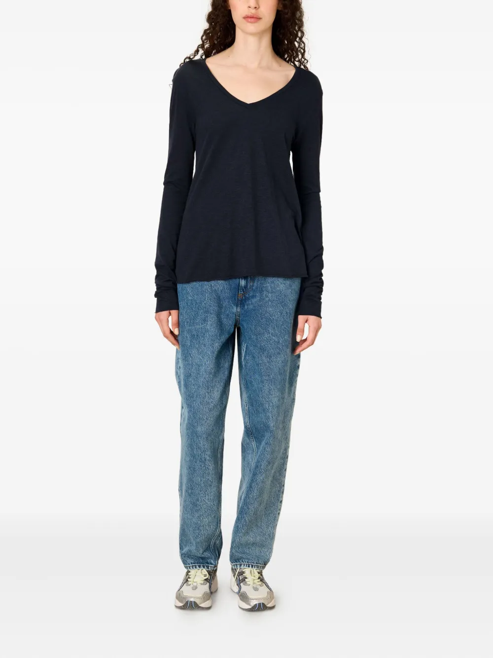 American Vintage Jacksonville top met textuur en V-hals Blauw