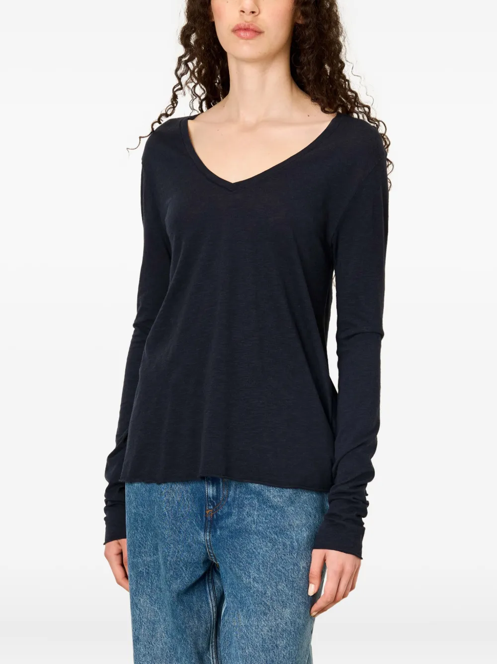 American Vintage Jacksonville top met textuur en V-hals Blauw
