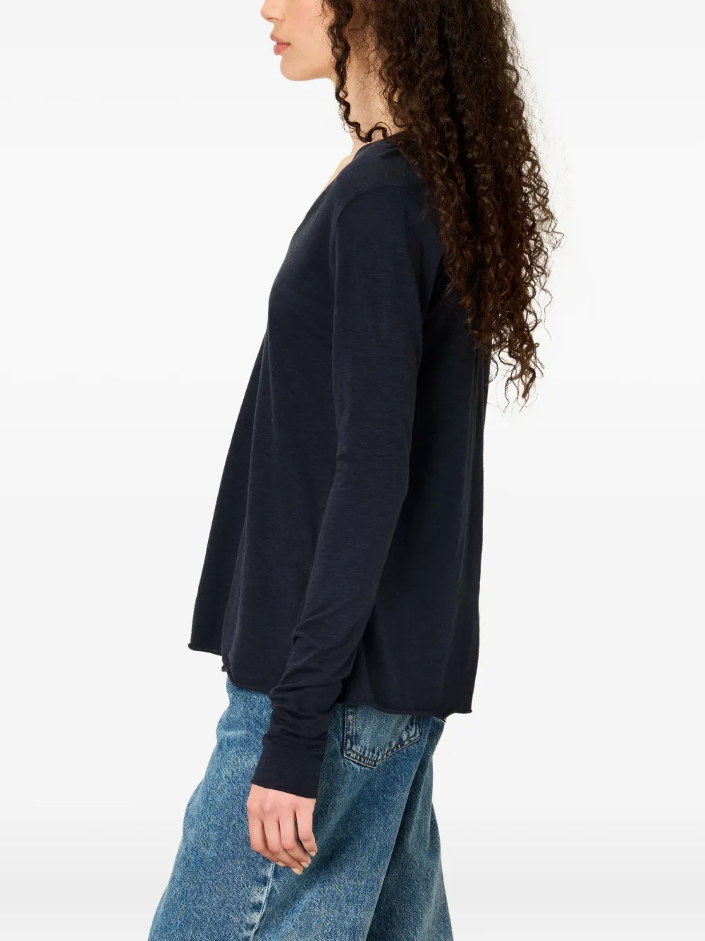 American Vintage Jacksonville top met textuur en V-hals Blauw