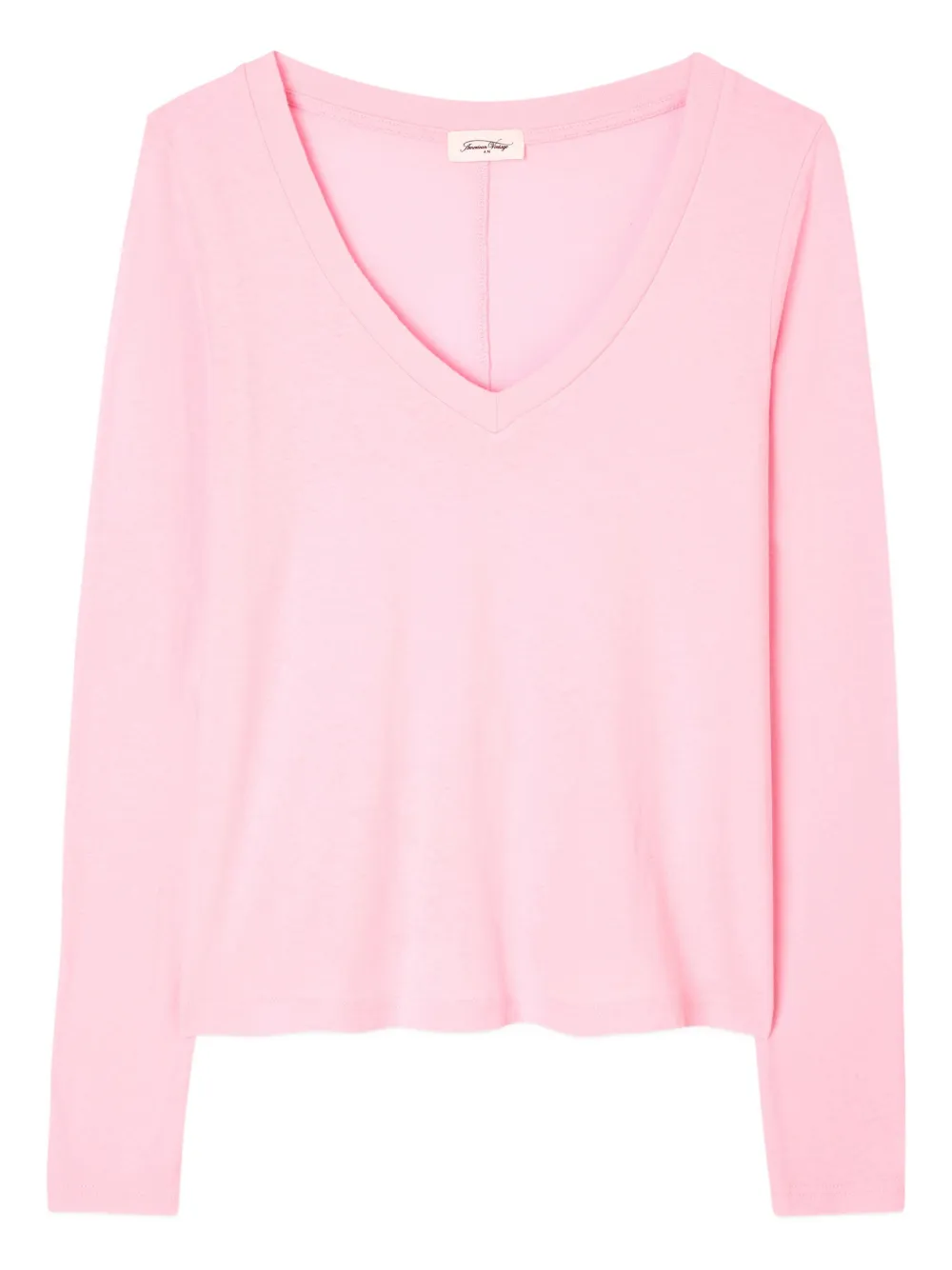American Vintage Gamipy Long Sleeve V-neck T-shirt In Pink