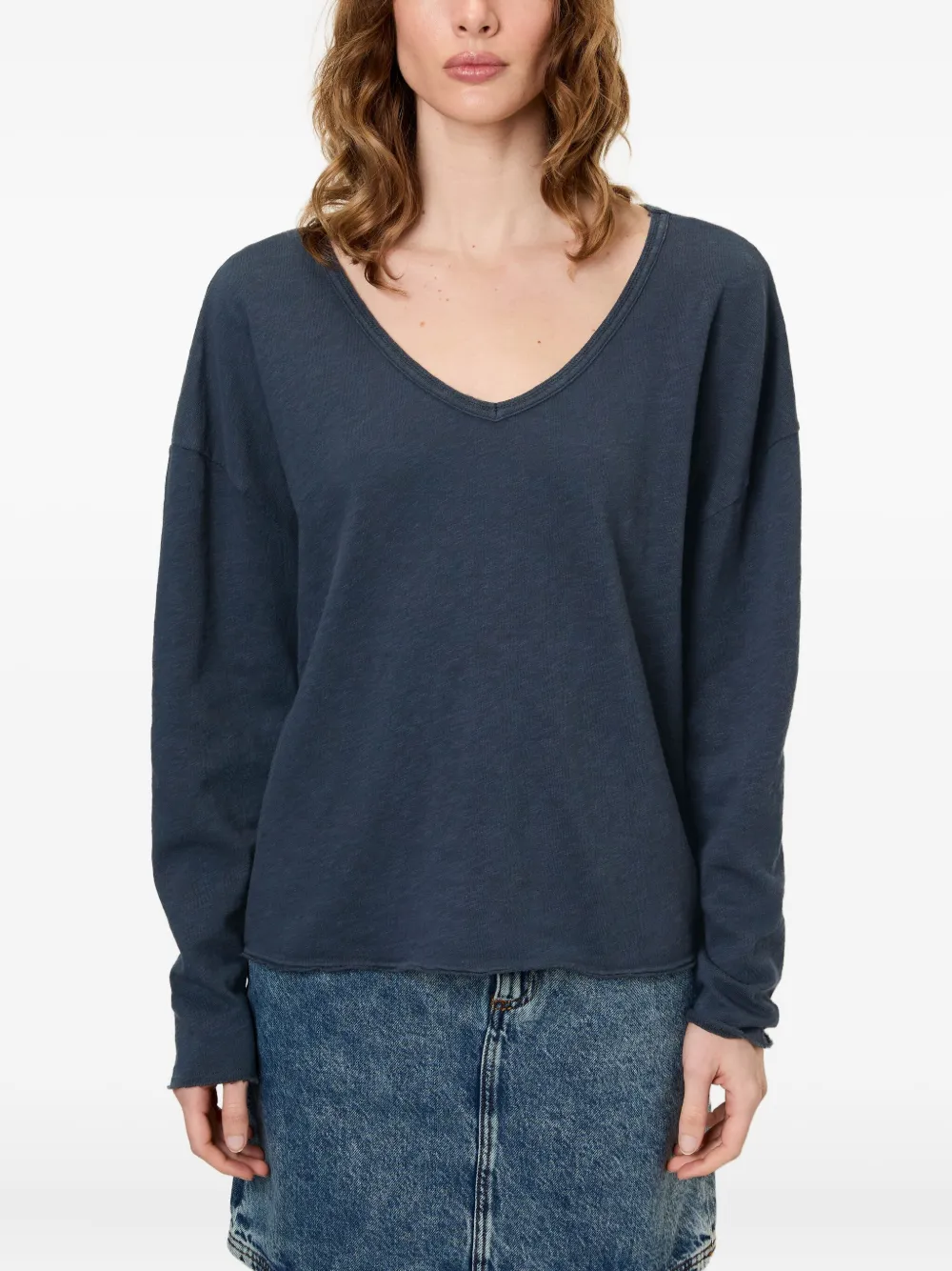 American Vintage Sonoma top met lange mouwen en V-hals Blauw