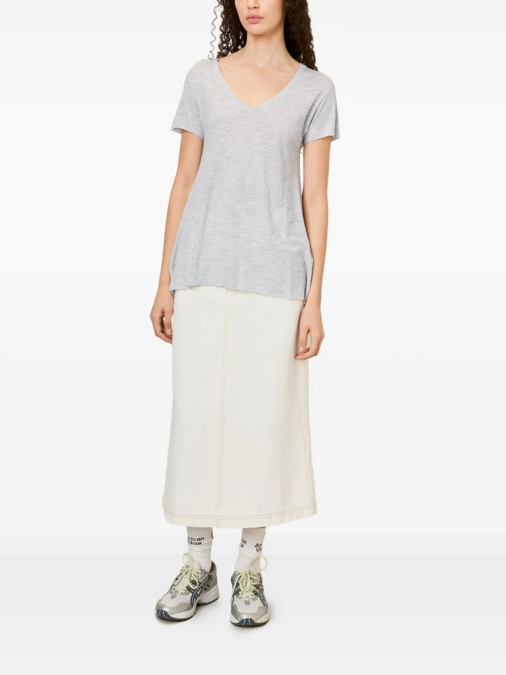 American Vintage Jacksonville V-neck Short-sleeved T-shirt In Gray