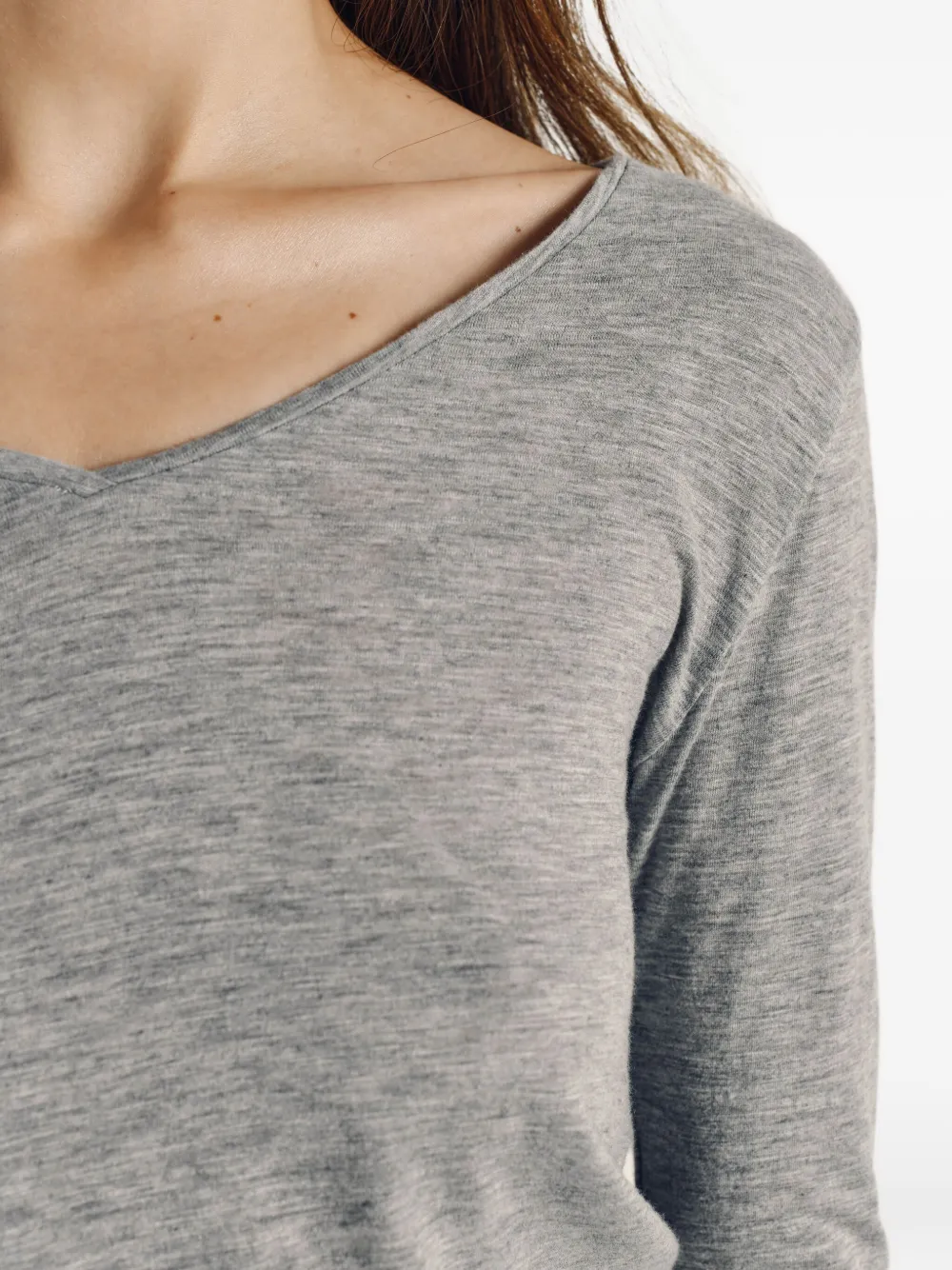 American Vintage Jacksonville V-neck Long-sleeved T-shirt In Gray