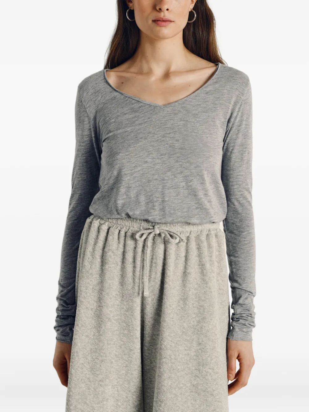 American Vintage Jacksonville V-neck Long-sleeved T-shirt In Gray