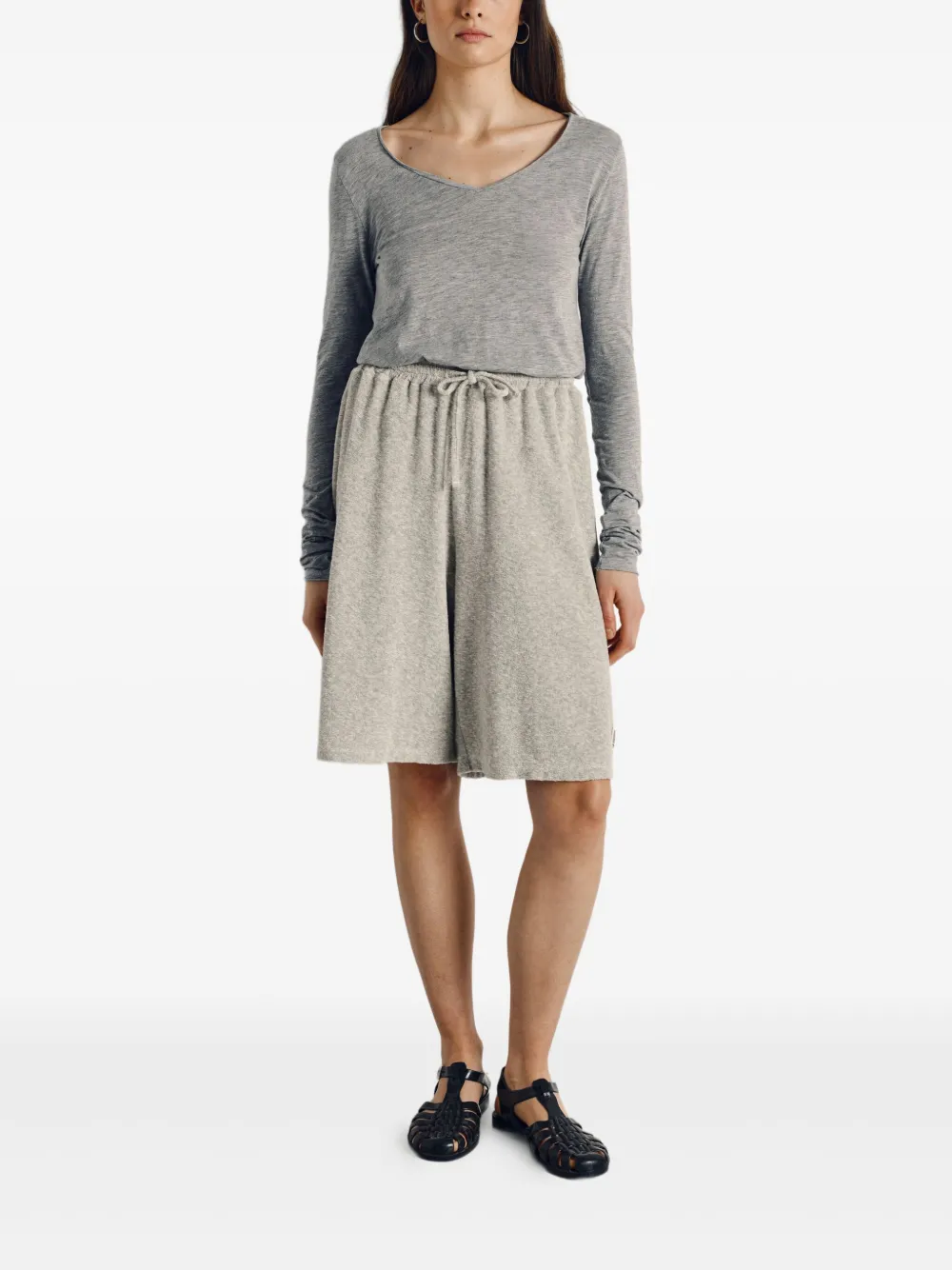 American Vintage Jacksonville V-neck Long-sleeved T-shirt In Gray