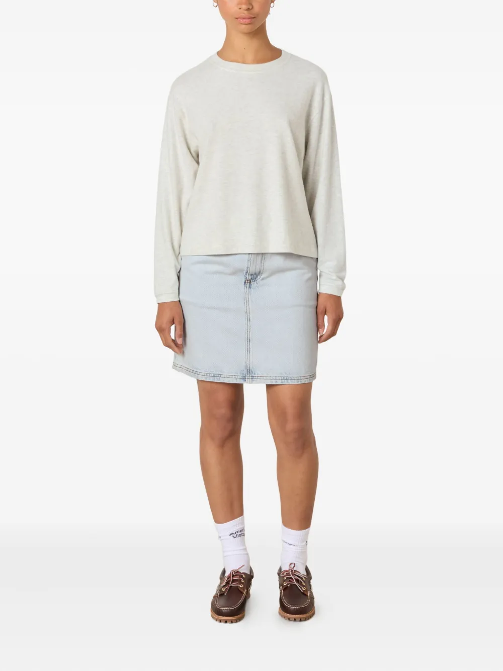 American Vintage Denim mini-rok met logopatch - Blauw