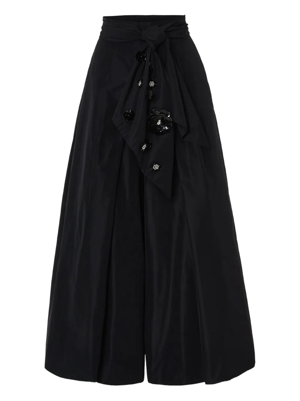 Psophia Floral-appliqué Wide-leg Culottes In Black