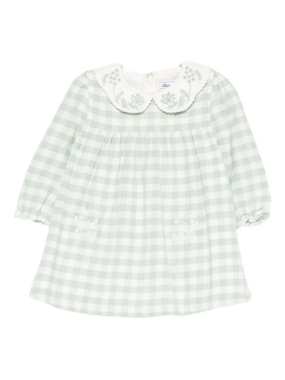 Tartine Et Chocolat Gingham Embroidered Dress In Green