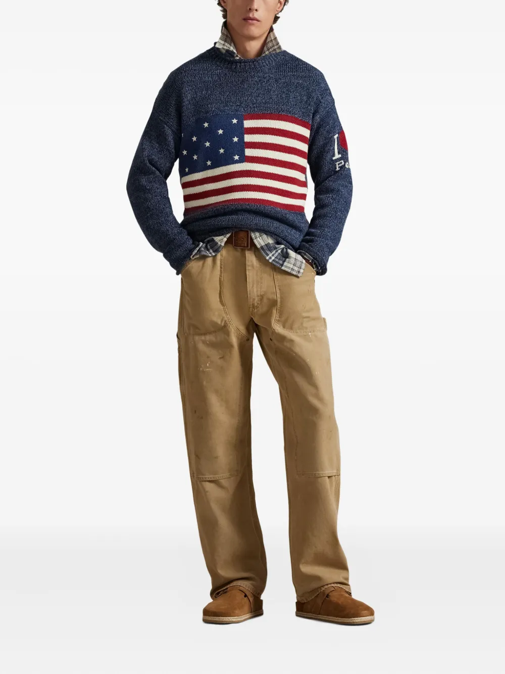 Polo Ralph Lauren Flag intarsia trui met ronde hals Blauw