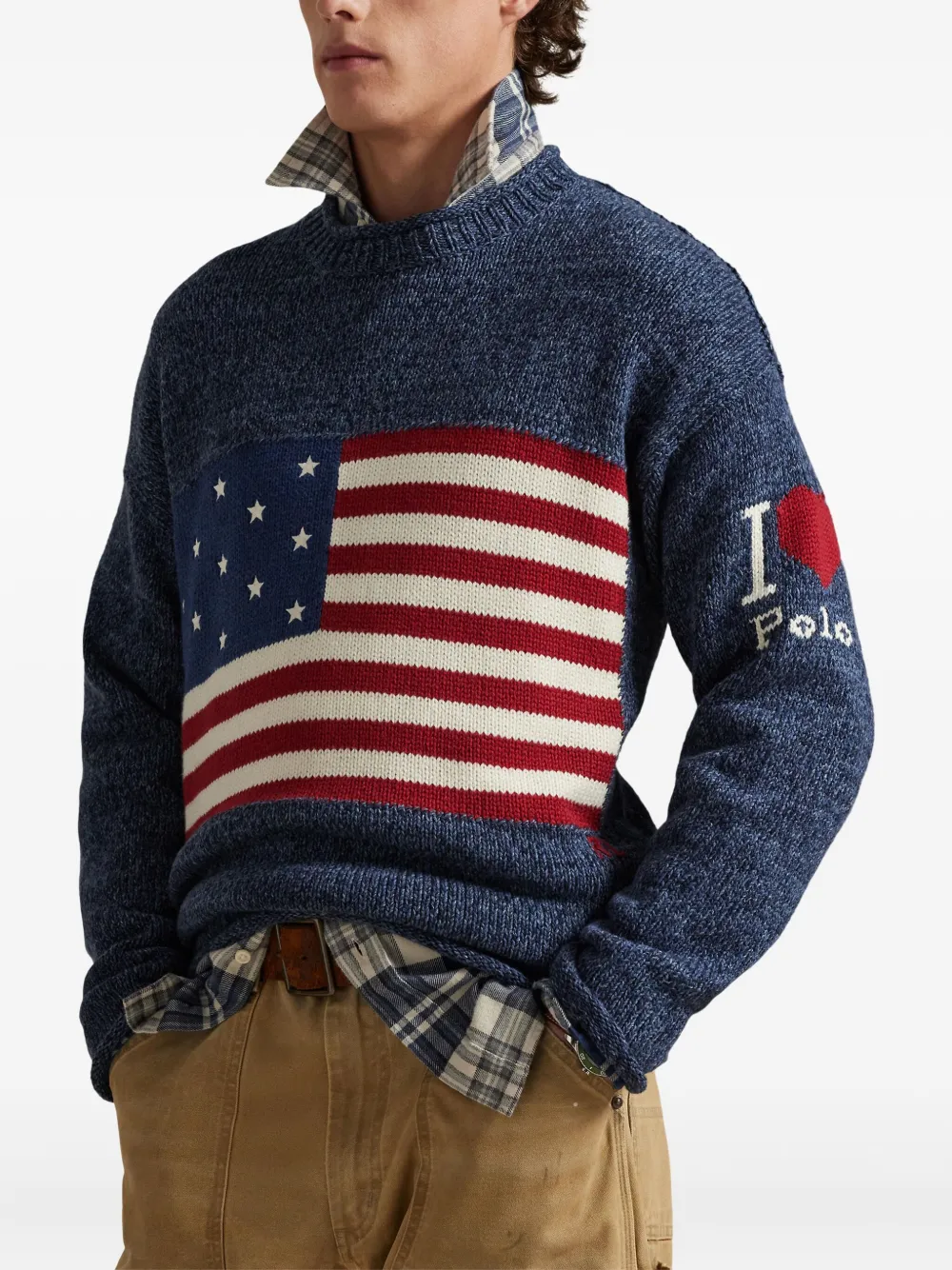 Polo Ralph Lauren Flag intarsia trui met ronde hals Blauw