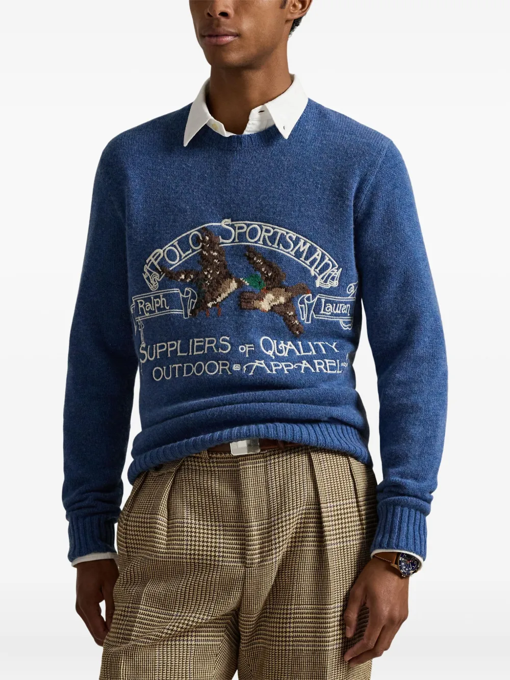Polo Ralph Lauren Sportsman intarsia trui met borduurwerk Blauw