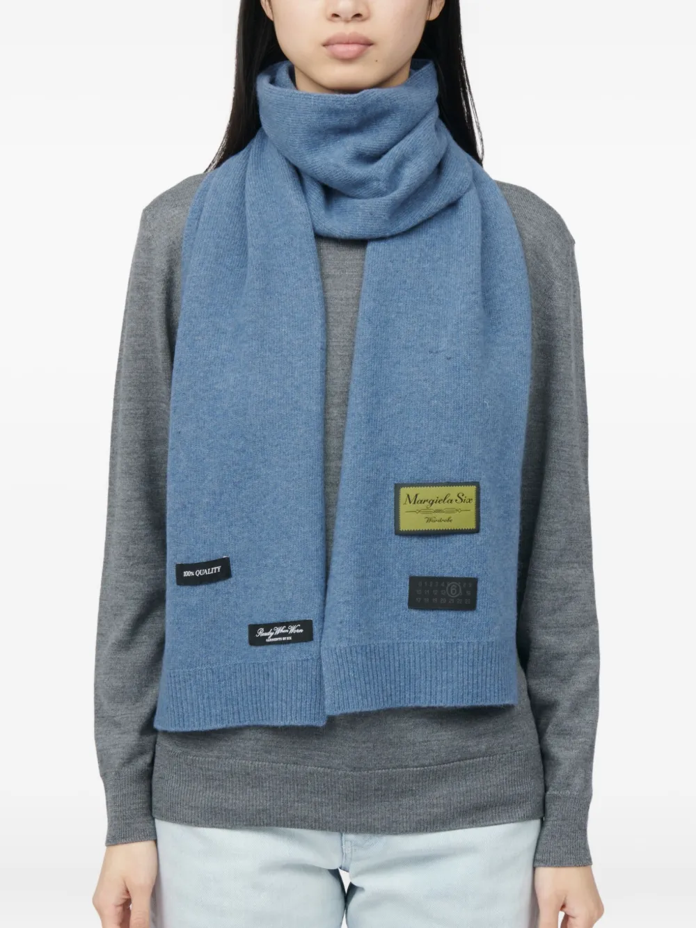 Mm6 Maison Margiela Logo-patch Scarf In Blue