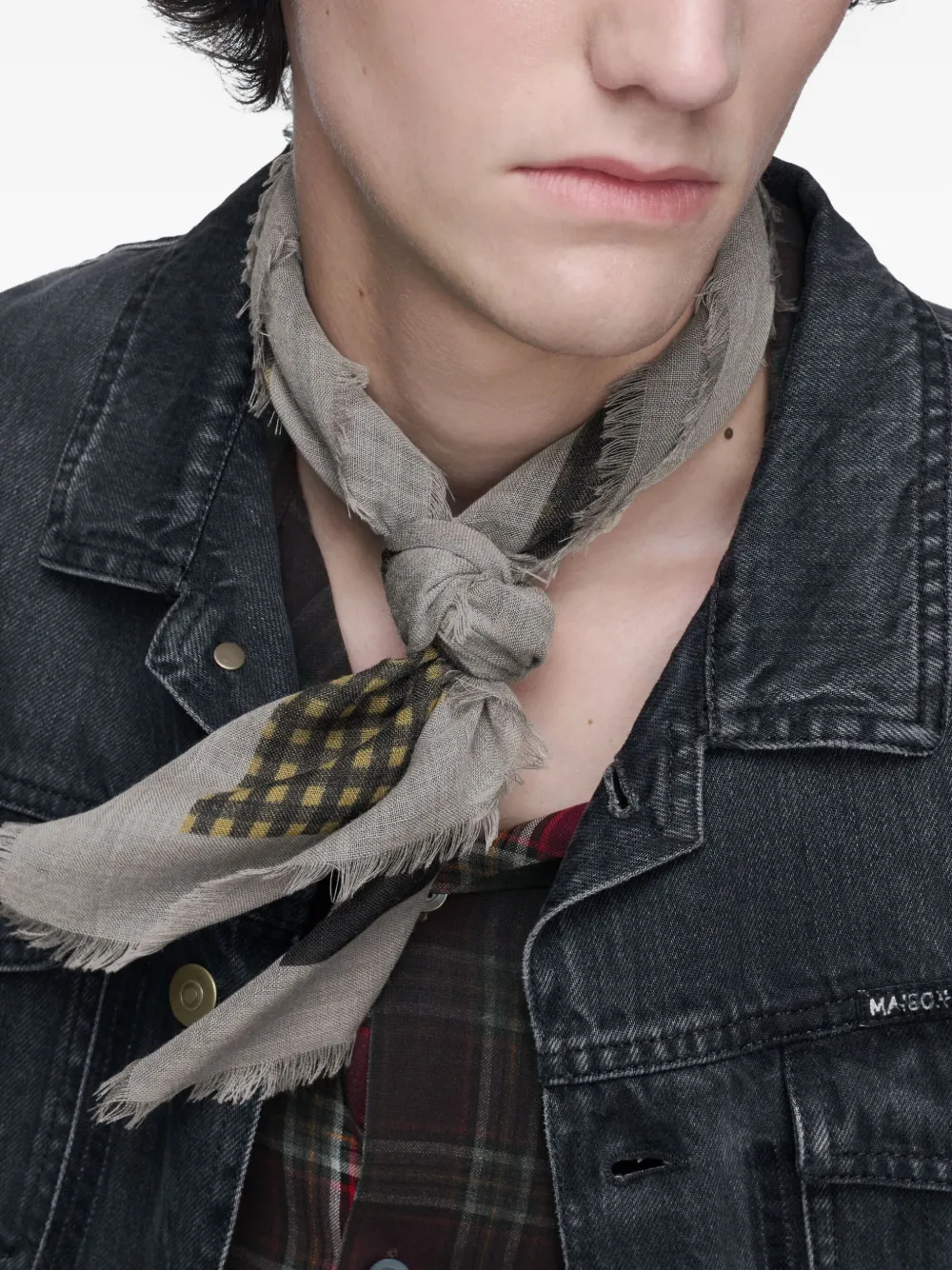 Maison Margiela frayed-edge checked scarf - Grijs