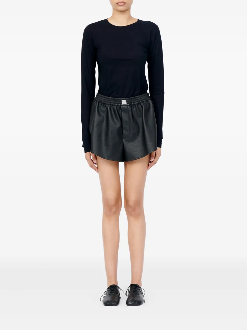 Mm6 Maison Margiela Elasticated-waist Faux-leather Shorts In Black