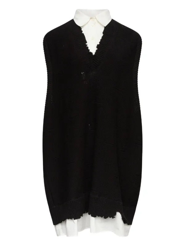 MM6 Maison Margiela Frayed Mini Knitted Dress in Black