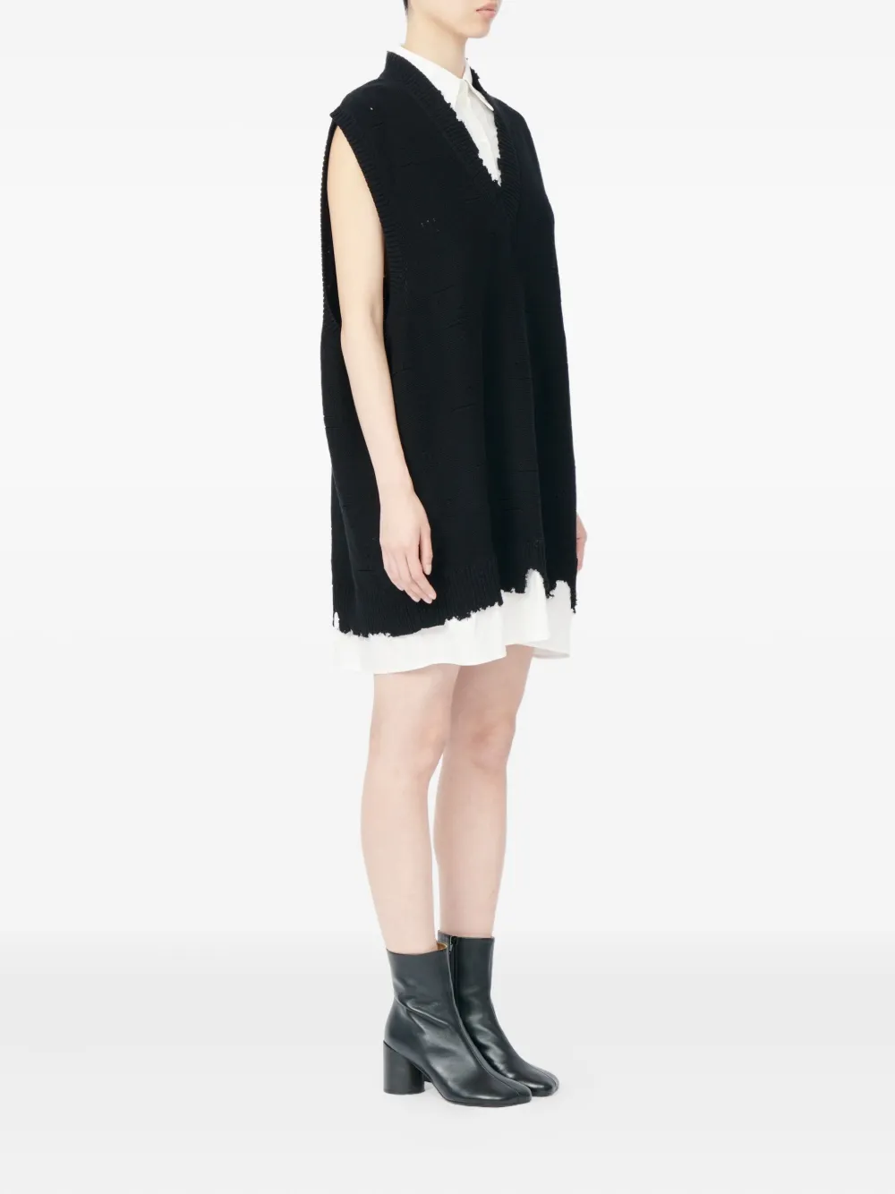 MM6 Maison Margiela Gebreide mini-jurk met franje Zwart