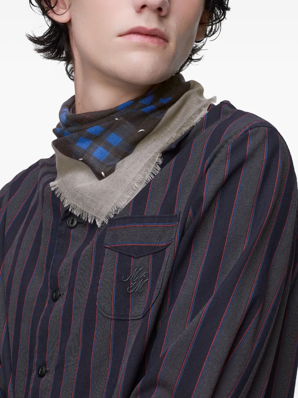 Maison Margiela checked frayed neckerchief - Grijs