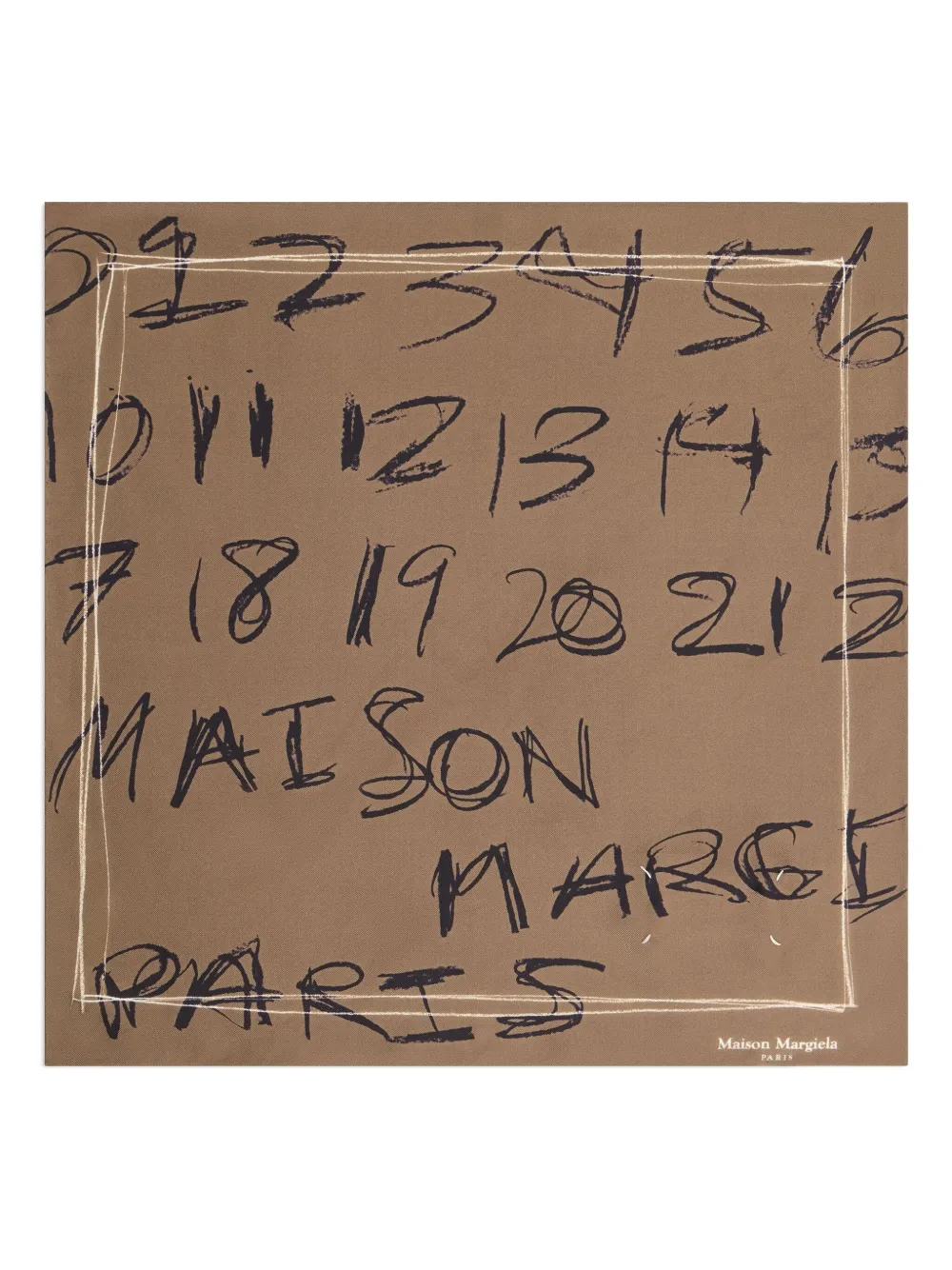 Maison Margiela Graphic Print Square Scarf With Frayed Edges In Brown