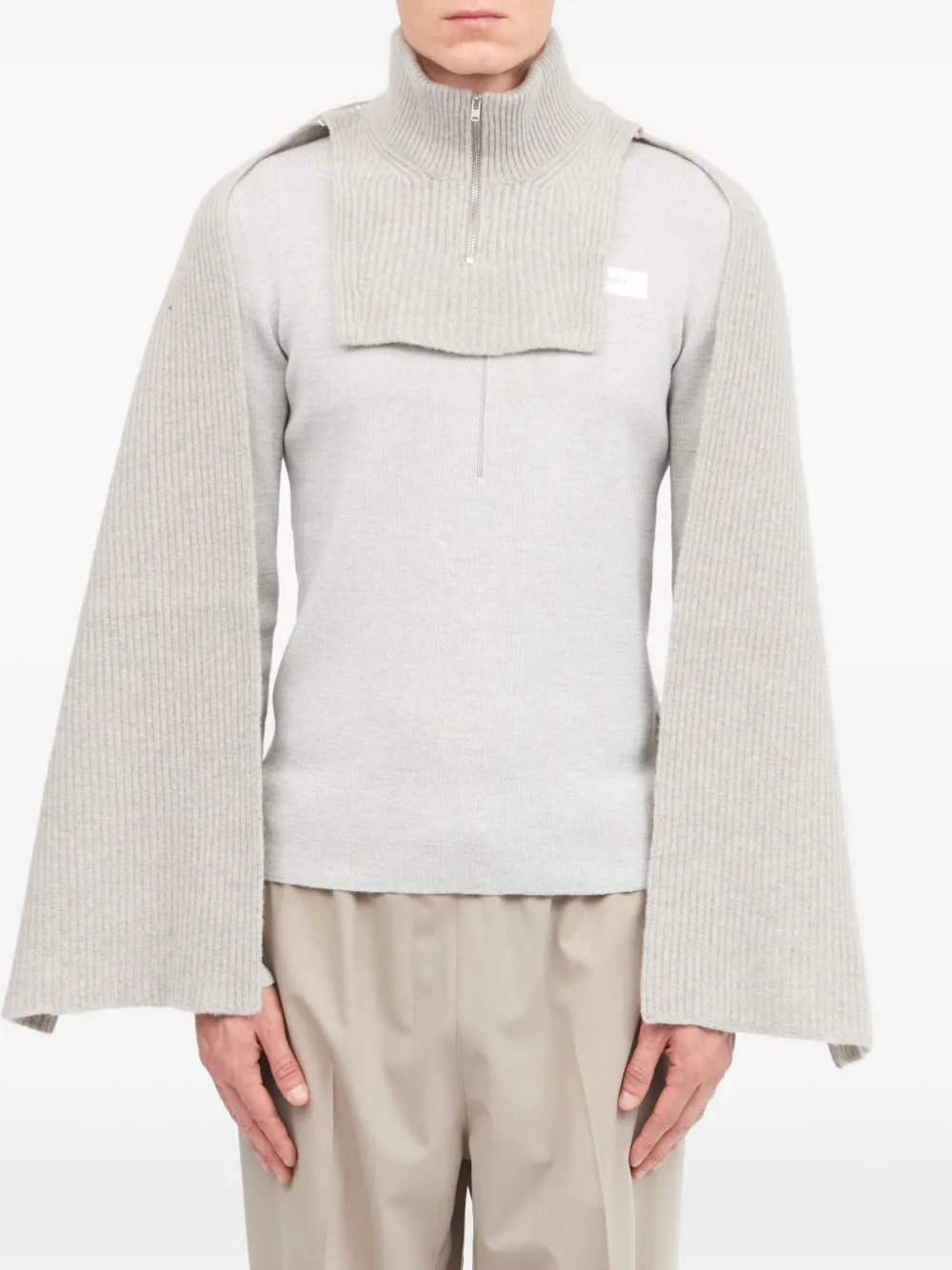 Mm6 Maison Margiela Half-zip Ribbed Scarf In Gray