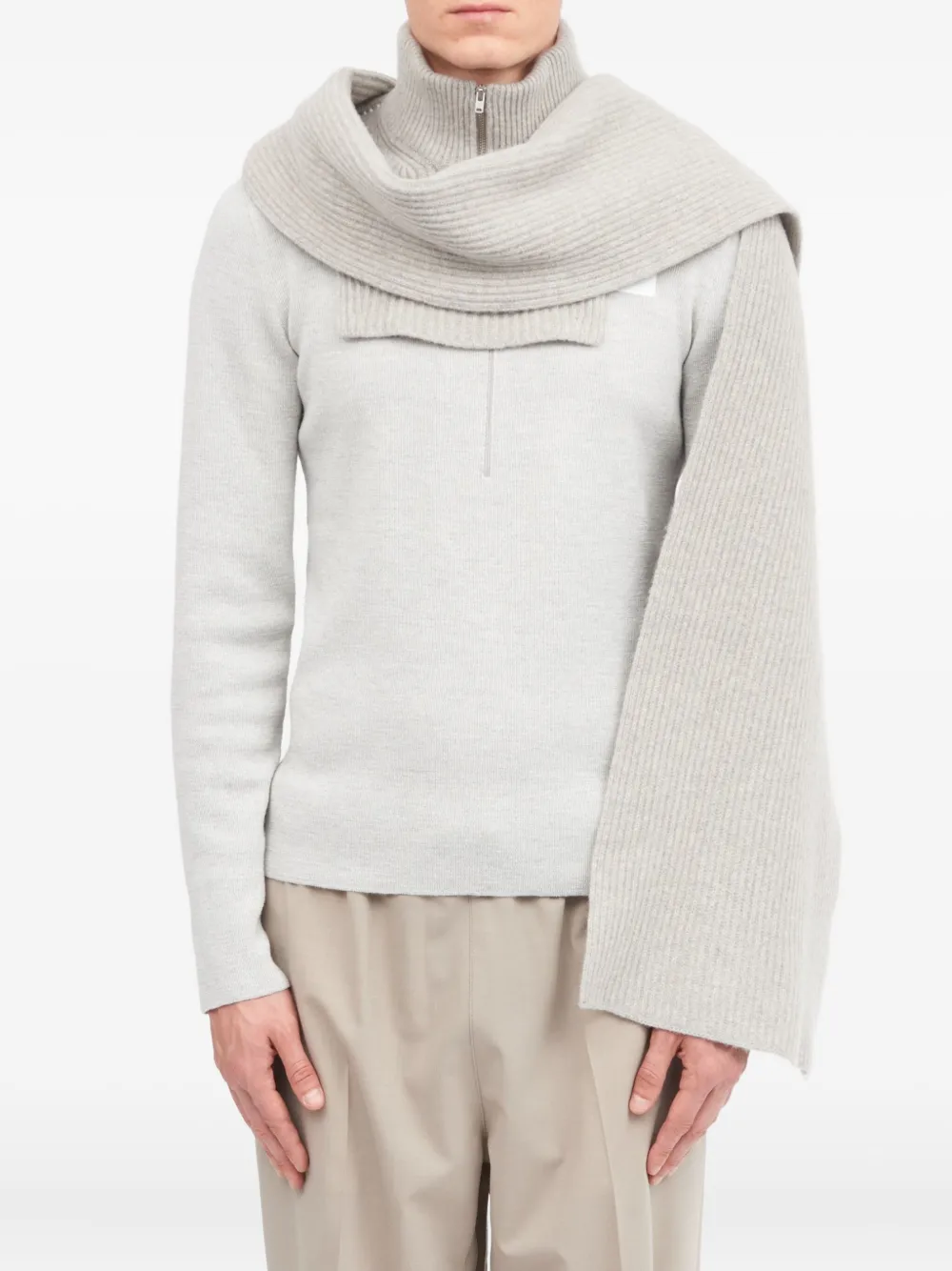 Mm6 Maison Margiela Half-zip Ribbed Scarf In Gray