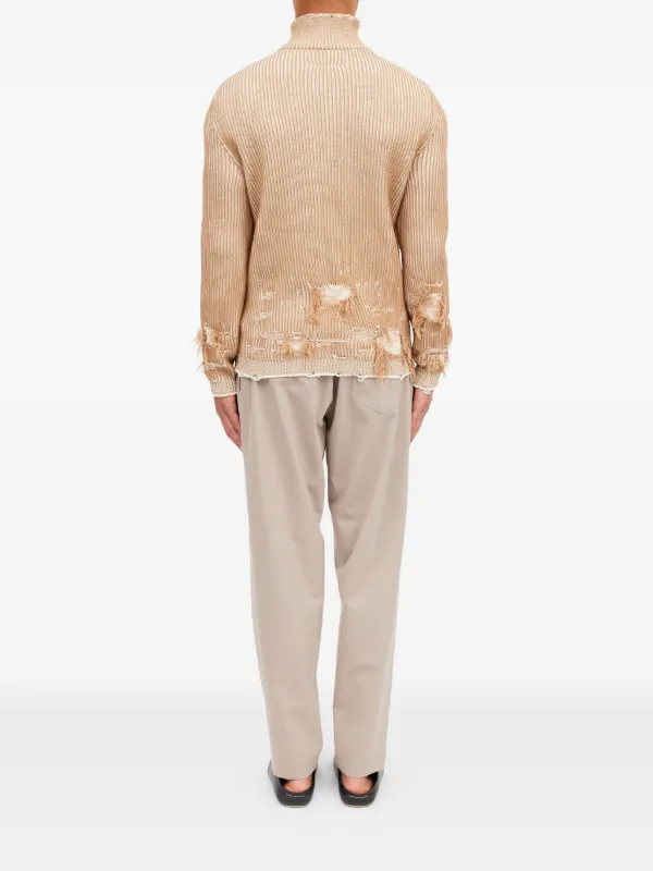 MM6 Maison Margiela Ribbed Distressed zip-up Cardigan | Neutrals