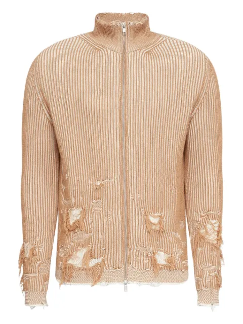MM6 Maison Margiela ribbed distressed zip-up cardigan 