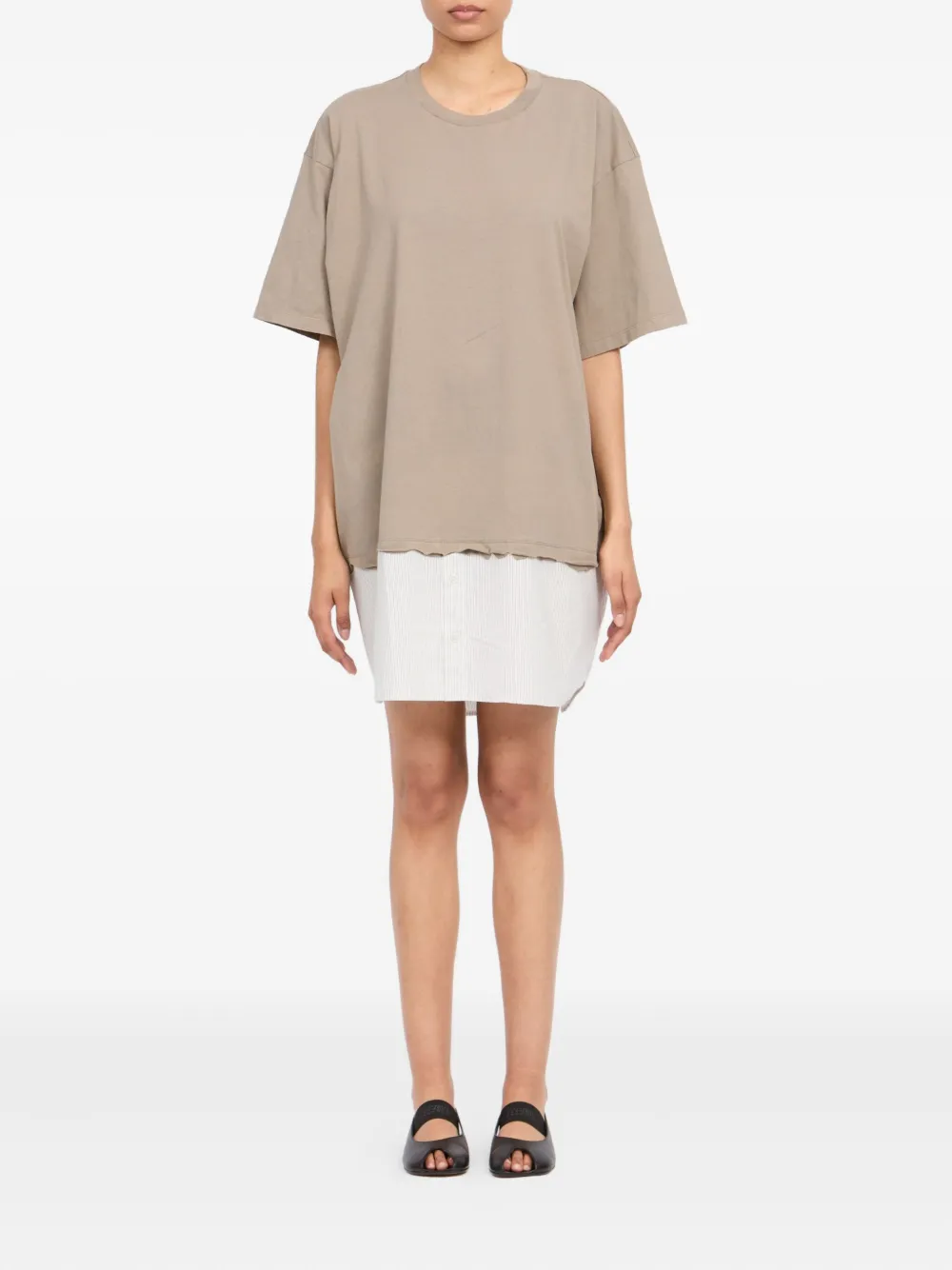 MM6 Maison Margiela T-shirtjurk met gestreept vlak - Beige