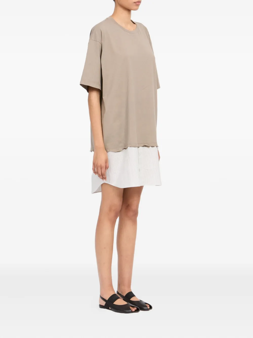 MM6 Maison Margiela T-shirtjurk met gestreept vlak Beige