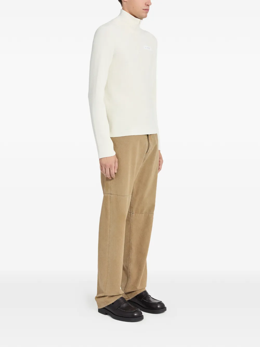  Mm6 Maison Margiela Zip Mock-neck Sweater - Neutrals 