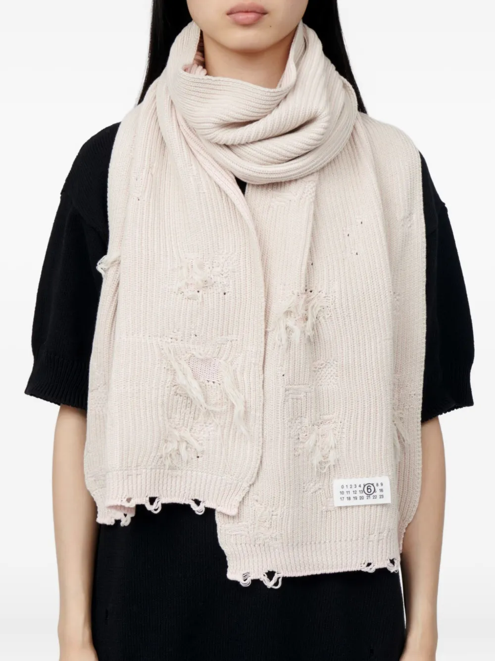 MM6 Maison Margiela Gerafelde sjaal met logopatch Roze